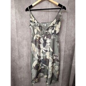 Old Navy Silk Babydoll Dress Sz M Gray Floral Y2K Fairy Coquette Party Summer
